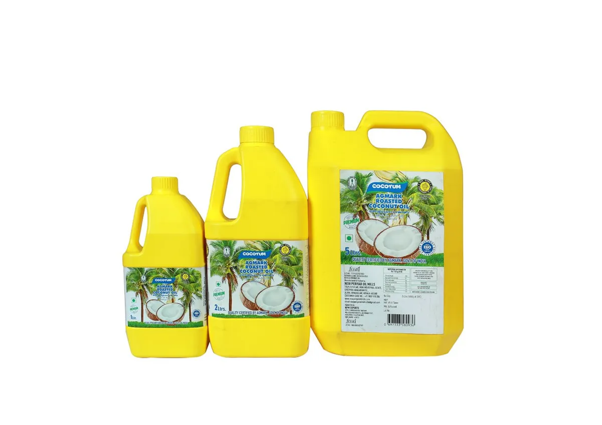 Cocoyum coconut oil range — 1 litre, 2 litre and 5 litre cans